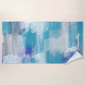 Serviette De Plage Aquarelle moderne Turquoise & Grey Océan (Devant)