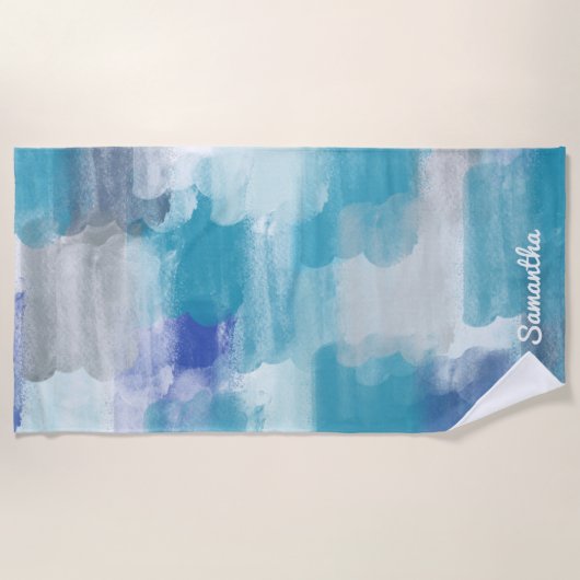 Serviette De Plage Aquarelle moderne Turquoise & Grey Océan (Devant)