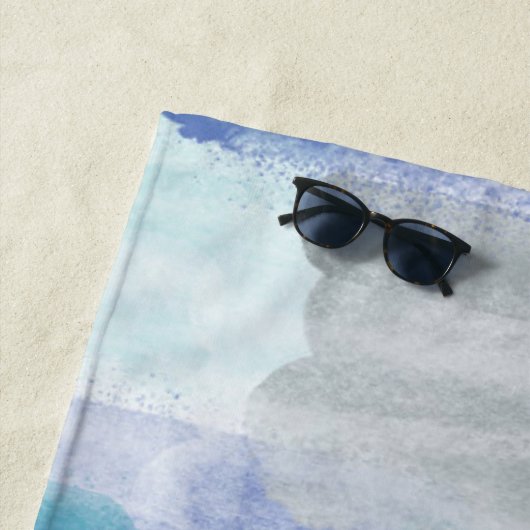 Serviette De Plage Aquarelle moderne Turquoise & Grey Océan (En situation)