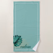 Serviette De Plage Aquarelle Monstera Gold Palm Leaf Turquoise Tropic (Devant)