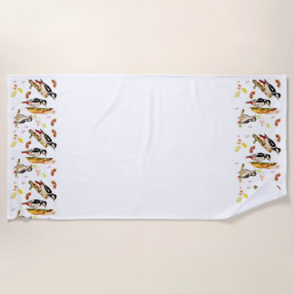 Serviette De Plage Aquarelle motif avec oiseaux pic