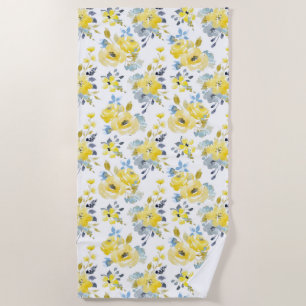 Serviette De Plage Aquarelle Motif Floral Jaune