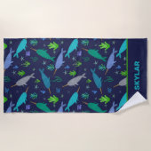 Serviette De Plage Aquarelle Narwhals Sous Les Enfants D'Or De La Mer (Devant)