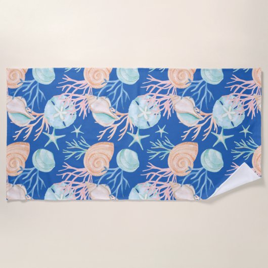 Serviette De Plage Aquarelle Ocean Seashing & Coral Motif (Devant)