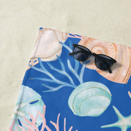 Serviette De Plage Aquarelle Ocean Seashing & Coral Motif (En situation)