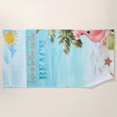 Serviette De Plage Aquarelle Palm Flamants roses rose soleil (Devant)