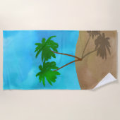Serviette De Plage Aquarelle Palm Tree Beach Scene Collage (Devant)