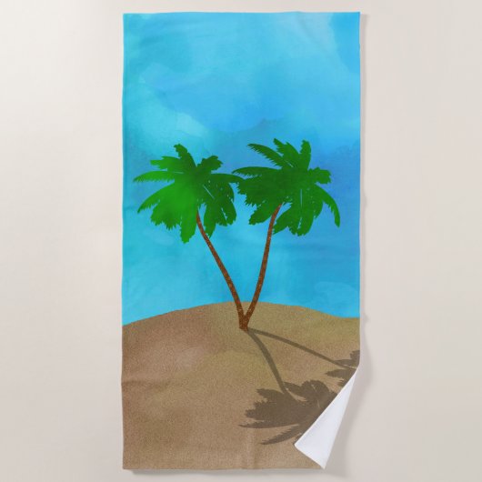 Serviette De Plage Aquarelle Palm Tree Beach Scene Collage (Devant)