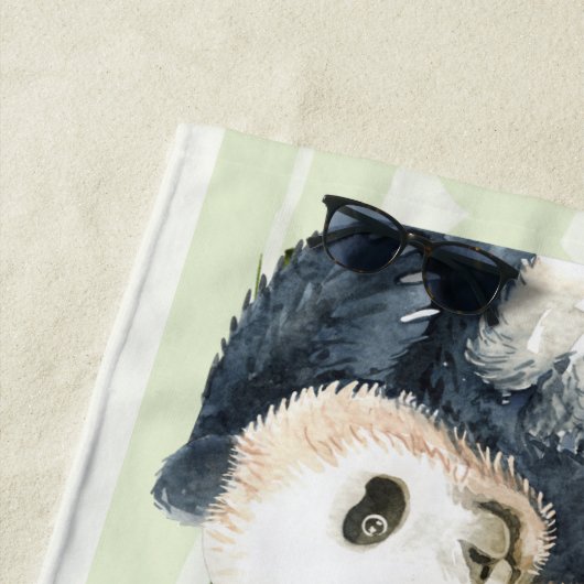 Serviette De Plage Aquarelle Panda Ours Maman & Bébé en Bambou (En situation)