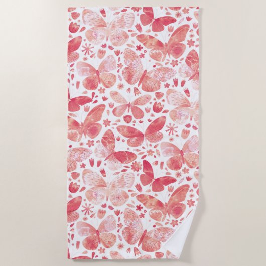 Serviette De Plage Aquarelle papillon rose (Devant)