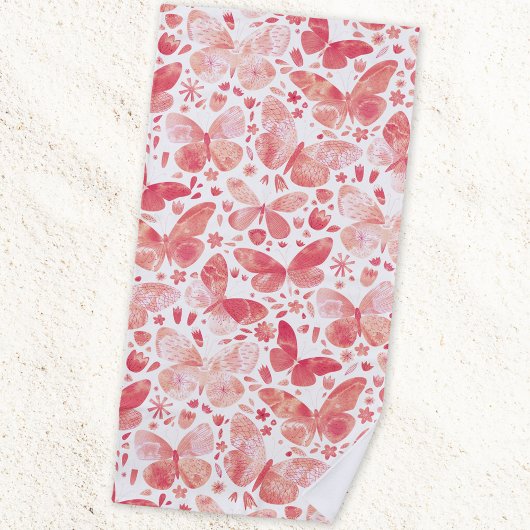 Serviette De Plage Aquarelle papillon rose