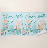 Serviette De Plage Aquarelle Pastel Pink Green Beach Surf d'été (Devant)