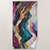Serviette De Plage Aquarelle Paysage Abstrait Or Bleu pourpre (Devant)
