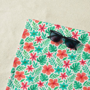 Serviette De Plage Aquarelle peinte à la main Fleurs tropicales été