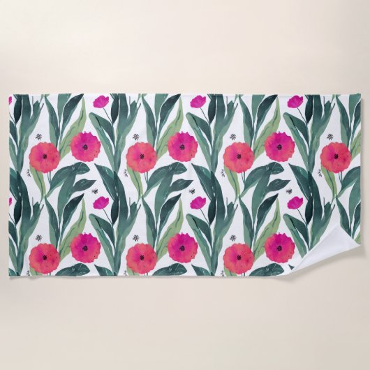 Serviette De Plage Aquarelle Pépites botaniques Motif floral (Devant)