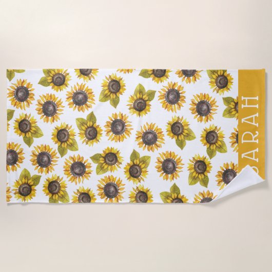 Serviette De Plage Aquarelle personnalisée Sunflower Beach Towne (Devant)