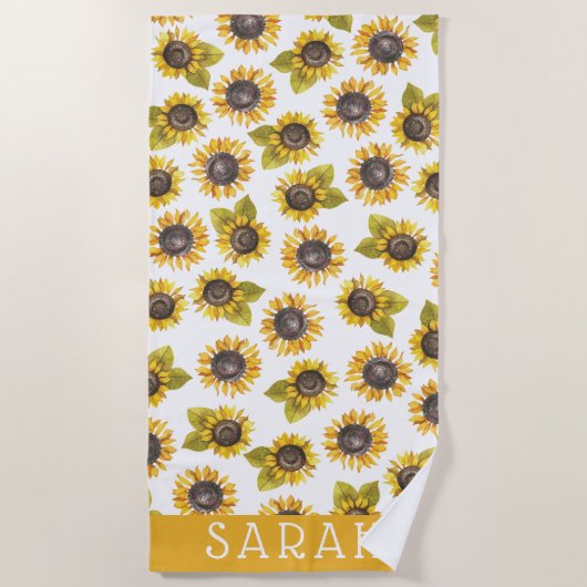 Serviette De Plage Aquarelle personnalisée Sunflower Beach Towne (Devant)