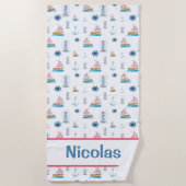 Serviette De Plage Aquarelle personnalisée Thème nautique (Devant)