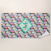 Serviette De Plage Aquarelle Prickly Pear Cactus Fleurs Monogramme (Devant)
