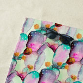 Serviette De Plage Aquarelle Prickly Pear Cactus Fleurs Monogramme (En situation)