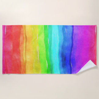 Serviette De Plage Aquarelle Rainbow Stripes Design