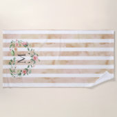 Serviette De Plage aquarelle rayures fleurie couronne monogramme (Devant)