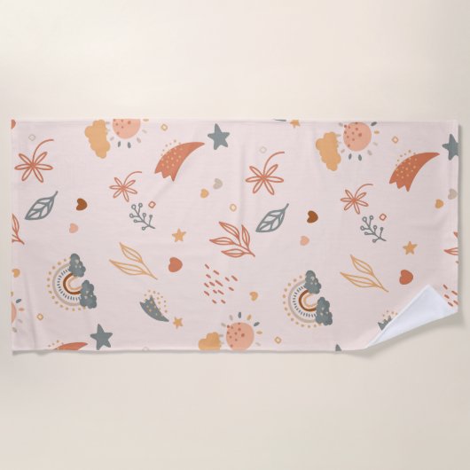 Serviette De Plage Aquarelle Retro Boho Arc-en-ciel neutre (Devant)