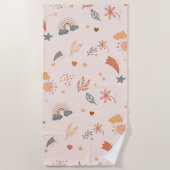 Serviette De Plage Aquarelle Retro Boho Arc-en-ciel neutre (Devant)