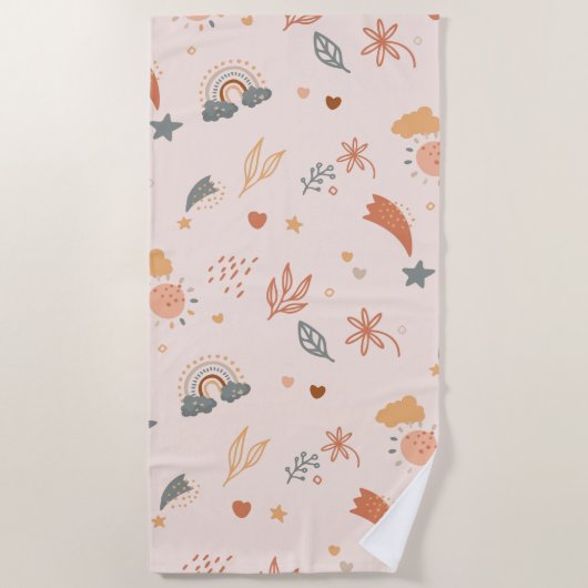 Serviette De Plage Aquarelle Retro Boho Arc-en-ciel neutre (Devant)