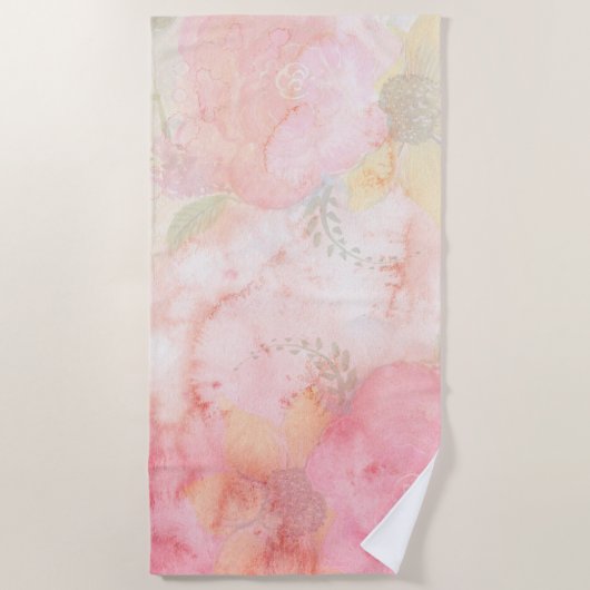 Serviette De Plage Aquarelle rose Arrière - plan floral (Devant)