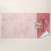Serviette De Plage Aquarelle rose + Crème Bow Bridesmaid Beach Towne (Devant)