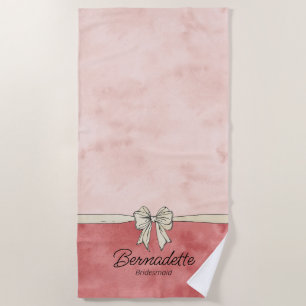 Serviette De Plage Aquarelle rose + Crème Bow Bridesmaid Beach Towne