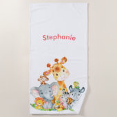 Serviette De Plage Aquarelle rose Cute Safari Jungle Animaux (Devant)