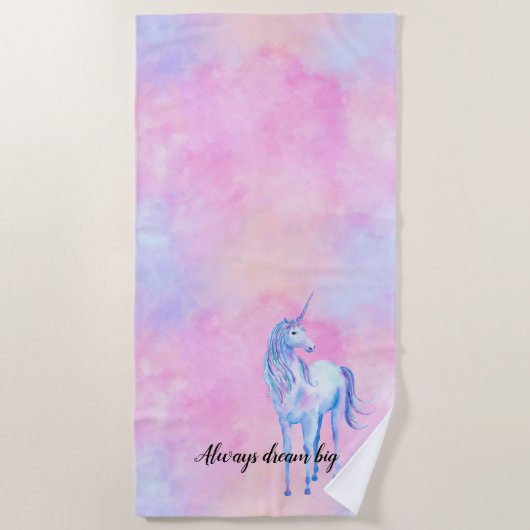 Serviette De Plage Aquarelle rose Purple Unicorne (Devant)