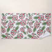 Serviette De Plage Aquarelle rose vert Motif d'ananas Floral (Devant)