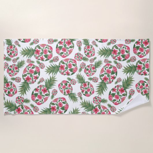 Serviette De Plage Aquarelle rose vert Motif d'ananas Floral (Devant)