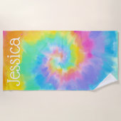 Serviette De Plage Aquarelle Teinture Teinture Nom personnalisé Servi (Devant)