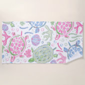 Serviette De Plage Aquarelle Tortues de mer Océan côtier (Devant)