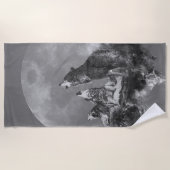 Serviette De Plage Aquarelle Trois Loups hurlant sur la lune (Devant)