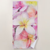 Serviette De Plage Aquarelle tropicale de la plumeria d'Hawaï (Devant)