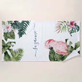 Serviette De Plage Aquarelle tropicale Feuilles Nom du script Monogra (Devant)