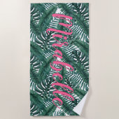 Serviette De Plage Aquarelle tropicale Palm Feuille Nom rose personna (Devant)