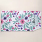 Serviette De Plage Aquarelle Turquoise rose Fille Monogramme Floral (Devant)