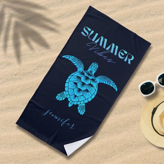Serviette De Plage Aquarelle Turquoise Tortue bleue Personnalisée