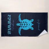 Serviette De Plage Aquarelle Turquoise Tortue bleue Personnalisée (Devant)
