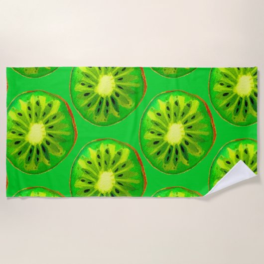 Serviette De Plage Aquarelle vert kiwi tranche art style plage (Devant)