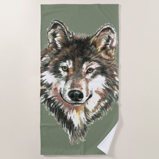 Serviette De Plage Aquarelle Wolf Nature Art Beach (Devant)