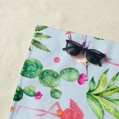 Serviette De Plage Aquarelles modernes fleurs et Flamants roses tropi (En situation)