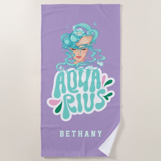Serviette De Plage Aquarius Nom personnalisé Anniversaire Cadeau (Devant)