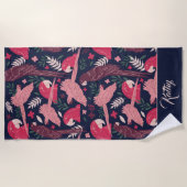 Serviette De Plage Ara Parrot Motif Tropical Dessin Nom du monogramme (Devant)